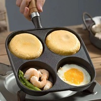 Wajan Telur Besi Cor Anti Lengket Laris Manis, Peralatan Masak Sarapan 4 Lubang, Wajan Penggorengan Omelet Pancake Dengan Gagang