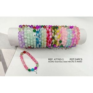 Bracciale con perline in pietra colorata, 24 pezzi, gioielli di moda fatti a mano in acciaio inossidabile - Product Image 2