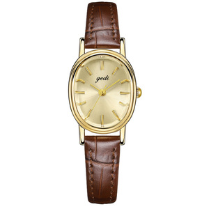 Montre à quartz élégante ovale pour femme, luxe minimaliste, bracelet en cuir véritable, étanche, montre-bracelet pour femme - Product Image 3