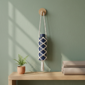 Porte-bouteille de vin rectangulaire bohème en macramé, tissé à la main en coton avec pompons, pour la décoration du salon et de la cuisine - Product Image 2