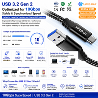 Câble USB 3.2 Gen 2 A vers C LUNG KAY, 10 Gbps, synchronisation de données haute vitesse, charge rapide 3A pour SSD, boîtier de station de disque dur externe