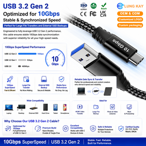 Cavo USB 3.2 Gen 2 da A a C LUNG KAY, 10Gbps Alta Velocità di Sincronizzazione Dati, Ricarica Rapida 3A per SSD e Case per Dischi Rigidi Esterni - Product Image 3