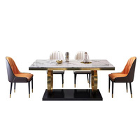 Mobilier de salle à manger moderne de luxe léger Table de salle à manger en marbre Table et chaises de salle à manger rectangulaires plaquées or