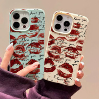 Coque de téléphone portable en TPU à imprimé lèvres rouges pleine surface, étui en cuir tendance, coque arrière pour iPhone 16 15 12 17 Air Pro Max