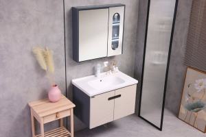 Bathroom furniture, wall-mounted bathroom vanity, with sink and <b>mirrored</b> cabinet, modern bathroom vanity - Product Image 2