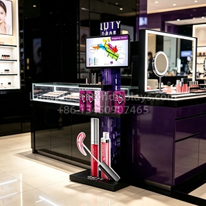 Floor Standing Cosmetic Display <b>Stand</b> With <b>Screen</b> Lipstick Shape Makeup Display Rack For Shopping Mall - Product Image 3
