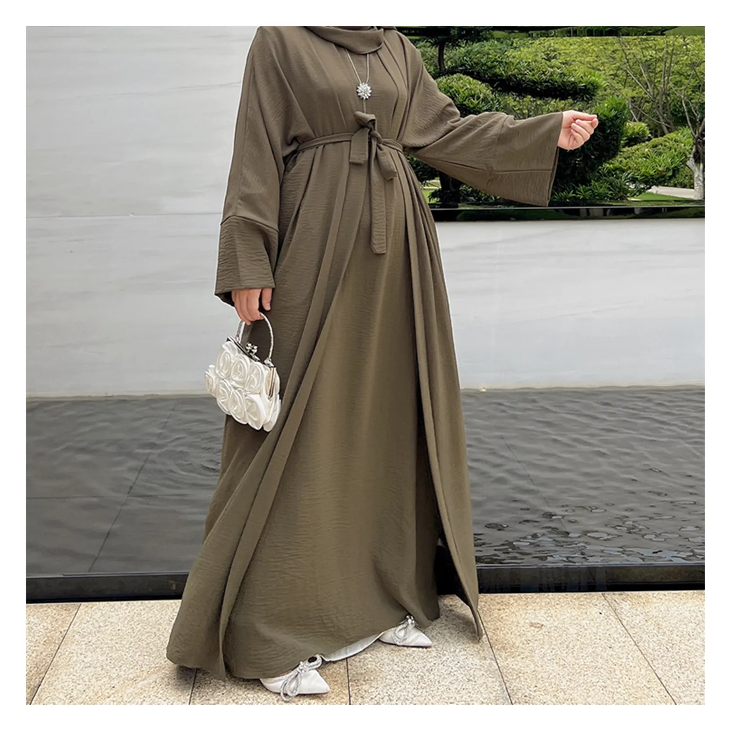 SIPO Cotton Blend Abaya Dubai Kimono Turkey Islam Pakistan Muslim Sets Long Dress For Women Robe