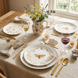 Juego de Vajilla Vintage de Porcelana China con Diseño de Abeja Dorada, Plato de Cerámica Retro con Mariposas, Taza de Café y Tazón de Porcelana para Bodas y Hoteles - Product Image 2