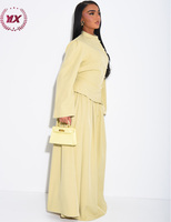 Nouvel ensemble Abaya deux pièces jaune brodé en dentelle unie 2026 pour femmes musulmanes, robe longue modeste islamique à taille peplum, Dubaï Ramadan Aïd