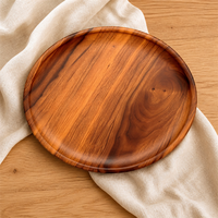 Plateau de service rond en bois de noyer avec logo personnalisé, assiette en bois, plat à fruits, plat à steak, vaisselle en gros