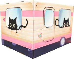 Casa para Gatos de Cartón con Rascador, Diseño Rectangular con Patrón de Flores, Cueva Acogedora para Gatos y Gatitos de Interior - Product Image 3