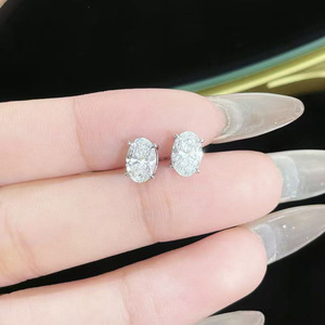 <span class=keywords><strong>Pendientes</strong></span> de Diamante Cultivado en Laboratorio de Platino Pt950 con Corte Ovalado Minimalista de 4 Puntas, <span class=keywords><strong>Pendientes</strong></span> de Diamante con Parte Trasera Plana - Product Image 5