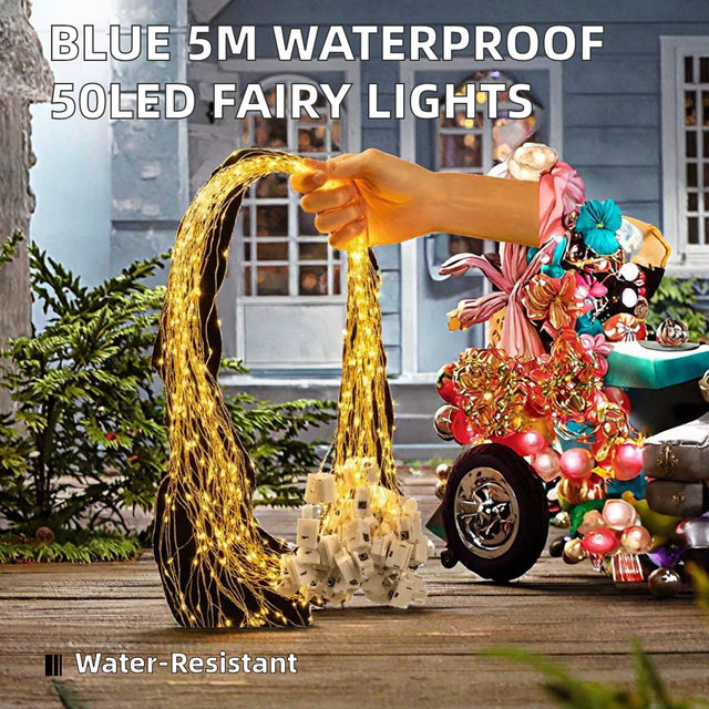 Waterproof 5m 50LED Christmas Fairy Light String 3 Working Modes Rechargeable Battery Powered Mini Blue LED Lights Gift Jar