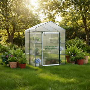 Serra da Giardino a 4 Livelli con 8 Ripiani, Telaio in PVC e Porta Avvolgibile con Cerniera in Metallo - Product Image 2