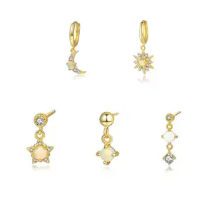 Hot Trend ing 18 Karat Gold runde Opal Stein Ohrringe Sets Silber natürlichen Opal Moon Star Drop Ohr stecker Sets für Mädchen