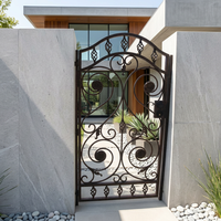 Puerta de Jardín de Hierro Forjado a Mano con Adornos Ornamentados para Entrada de Peatones en Patio de Villa
