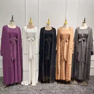 EID islamische Kleidung Damen Abaya 3-teiliges Set muslimische Damen Dubai Türkei bescheidenes Set Unterabaya Unterhemd und offenes Abaya