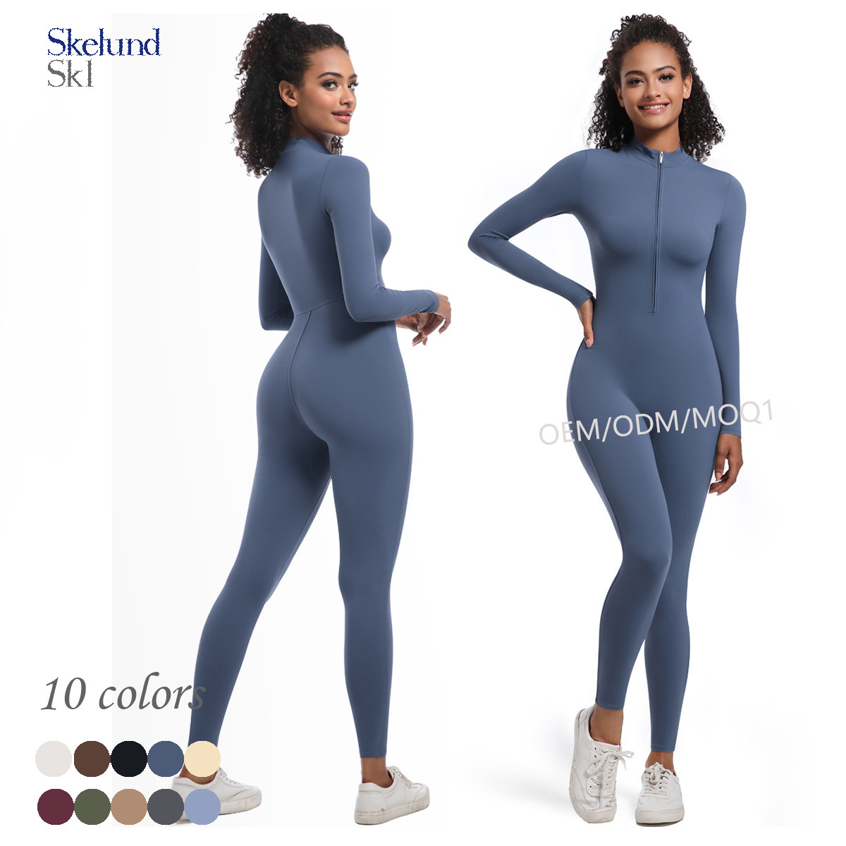 Skelund Custom Zip-up Naked-feeling Long-sleeve One-piece Yoga Suit Quick-dry Skinny Running Fitness Sports Jumpsuit for Women
