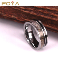 POYA Jewelry Hochglanz 8mm Wolfram karbid Ehering Natur geweih und Black Rubber Inlay Herren Verlobung sring