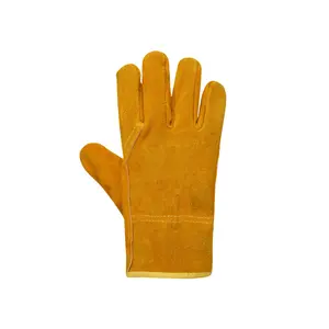 A pair Short electric welding gloves, Cowhide labor protection gloves, Drivers full leather thickened flame retardant gloves, He