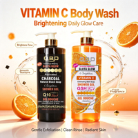 Gel Douche QBD Or à la Vitamine C Naturelle, Crème de Bain Exfoliante au Charbon, Hydratante et Éclaircissante pour le Corps