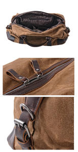 <span class=keywords><strong>Sac</strong></span> de voyage rétro en cuir véritable - Toile cirée et cuir de vache, <span class=keywords><strong>sac</strong></span> de voyage de grande capacité avec utilisation pour le week-end et en bandoulière, sports de plein air - Product Image 2