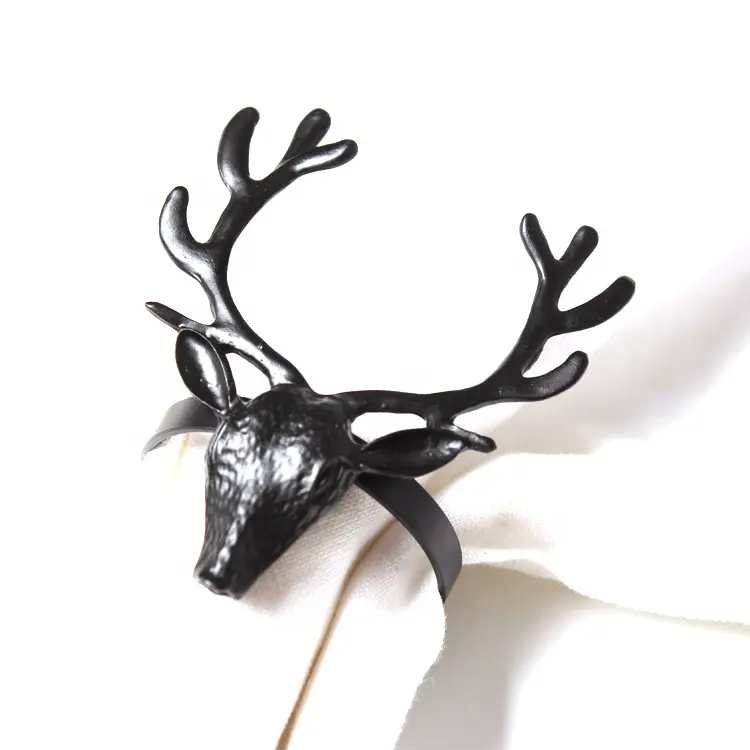 새로운 도착 2022 크리스마스 크리스마스 선물 공예 살아있는 검은 사슴 머리 냅킨 반지