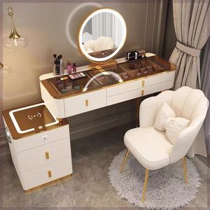 Modern Wood <b>Dressing</b> <b>Table</b> Set with Metal Legs Bedroom & Living Room <b>Vanity</b> LED <b>Mirror</b> Wireless Charging - Product Image 5