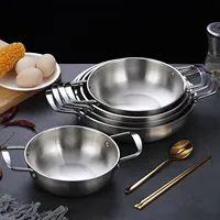 Mangkuk Hot Pot Stainless Steel Emas Dua Pegangan, Panci Sajian Makanan Serbaguna, Panci Sup Mie, Peralatan Makan Rumah Hotel Grosir