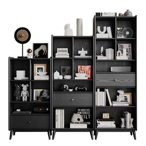 Librería de Madera Maciza de Roble Negro, Estilo Retro Vintage, Mueble de Pie, Estantería de Almacenamiento para Sala de Estar Estilo Americano - Product Image 1