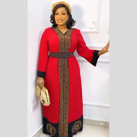 Meilleur prix femme africaine robe strass turc longue robe décolleté en V profond avec ceinture africaine à manches longues robe Maxi