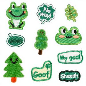 สติกเกอร์โพลีเอสเตอร์ปักลายกบต้นไม้สีเขียวสด รุ่น Patch Fresh Green Series ลาย Wappen Trend <span class=keywords><strong>ภาษา</strong></span>อังกฤษ สำหรับตกแต่ง DIY - Product Image 1