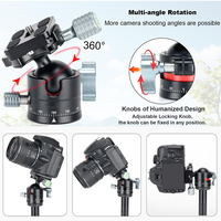 Rotule de caméra panoramique portable noire en aluminium à rotation 360° avec fixation pour trépied, pas de vis 1/4 pouce, capacité de charge 10 kg, pour trépied et monopode