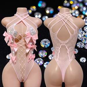 Conjuntos de Club Nocturno para Mujer con Lazo Grande y Pedrería, Ropa Sexy de Baile Exótico, Atuendo de Stripper - Product Image 1