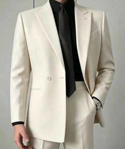 Hochwertiger Cremeweißer Herrenanzug 2-teilig Slim Fit Einreihiger Blazer mit Hose Hochzeits-Bräutigam Formeller Business-Anzug - Product Image 4