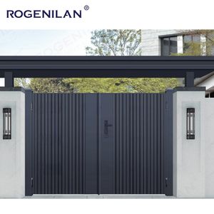 Rogenilan 2025 Nuevas puertas de entrada Visible Ventana Valla Diseños Aluminio Patio Entrada principal Puertas correderas de metal - Product Image 5