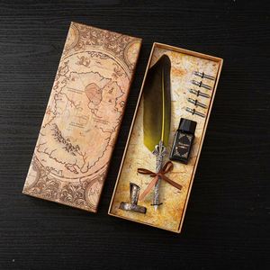 New Style Dipping Feather Pen Student Stationery Fountain Pen Gift <b>Set</b> Customized Logo Feather Fountain Metal Absorb Ink Pen - Product Image 4