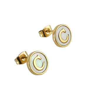 Pendientes de Acero Inoxidable con Letras del Alfabeto Inglés, Pendientes de Concha para Mujer, Estilo Americano, Oro de 18K, Venta al por Mayor - Product Image 6