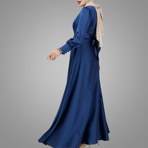 Modest Big Hem Muslim Maxi Evening Dress High Quality Satin Solid Color Formal Turkey Islamic Clothing New <strong>Model</strong> <strong>Abaya</strong> in Dubai - Product Image 4