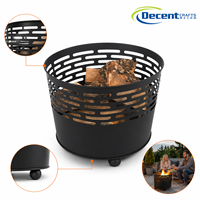 Support à bois de chauffage cylindrique avec découpes en forme de pilier décalées, base solide et pieds sphériques, foyer extérieur en fer