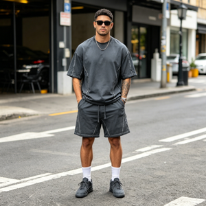 Shorts Bermuda en Coton Uni pour Homme, Taille à Cordon, Style Décontracté, Taille Mi-Haute, Tissu Respirant, Construction Tissée - Product Image 1