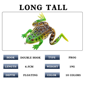 6.5cm/19g Topwater flottant sans mauvaises herbes 4 pattes corps creux grenouille leurres doux pêche basse appâts avec emballage blister - Product Image 3