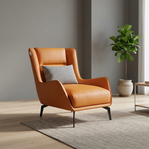 Sillón de Cuero Moderno, Respaldo Sólido, Giratorio, Estilo Mid-Century, Mueble para Sala de Estar - Product Image 4
