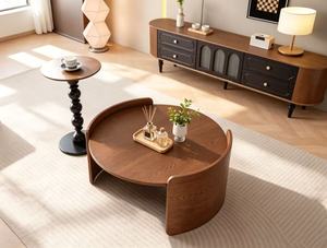 Table basse moderne en bois, design du milieu du siècle, meubles de salon, forme ronde décorative - Product Image 1