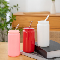 USA Sublimation verre vierge peut réutilisable eau potable gobelet à café glacé tasses avec couvercle en PP et paille en verre pour la Saint-Valentin