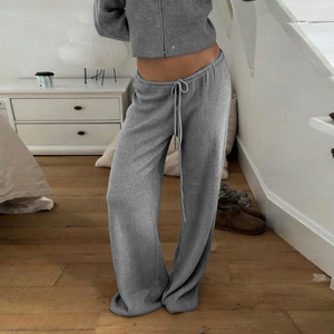 Pantalones Anchos de Lona con Corte Drapeado - Tela Acanalada Transpirable y Cómoda con Cintura Ajustable con Cordón para la Temporada de Primavera - Product Image 4