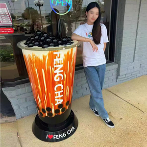 Hiện Đại Sợi Thủy Tinh Điêu Khắc Ngoài Trời Lớn Nhựa Khổng Lồ Trà Sữa Bong Bóng Boba Cup Bức Tượng Nghệ Thuật Khuôn Tùy Chỉnh Cốc Cà Phê Trang Trí Nội Thất Đồ Trang Trí - Product Image 3