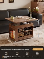 Table basse pliante en bois massif avec rangement, style nordique et médiéval, chariot mobile pour salon CJ060