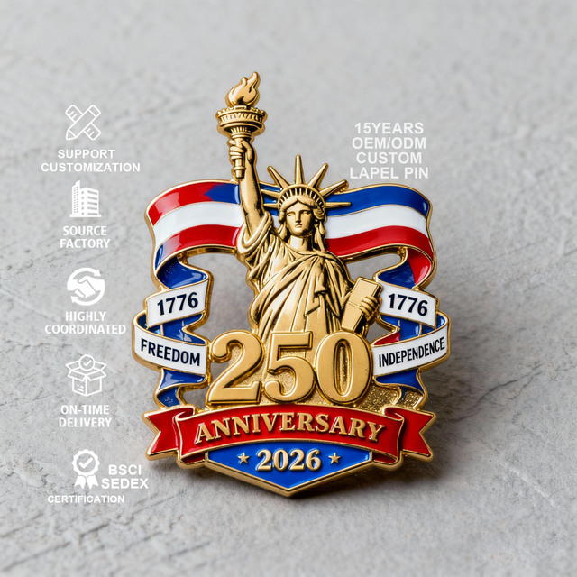 OEM Bold America Spirit Legacy 250th Anniversary Modern Decorative Stylish Patriotic Collector Custom Enamel Souvenir Pins