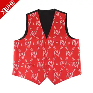 Mens Waistcoat Fancy Pattern Red Color Vest Custom Logo Woven Polyester Waistcoats